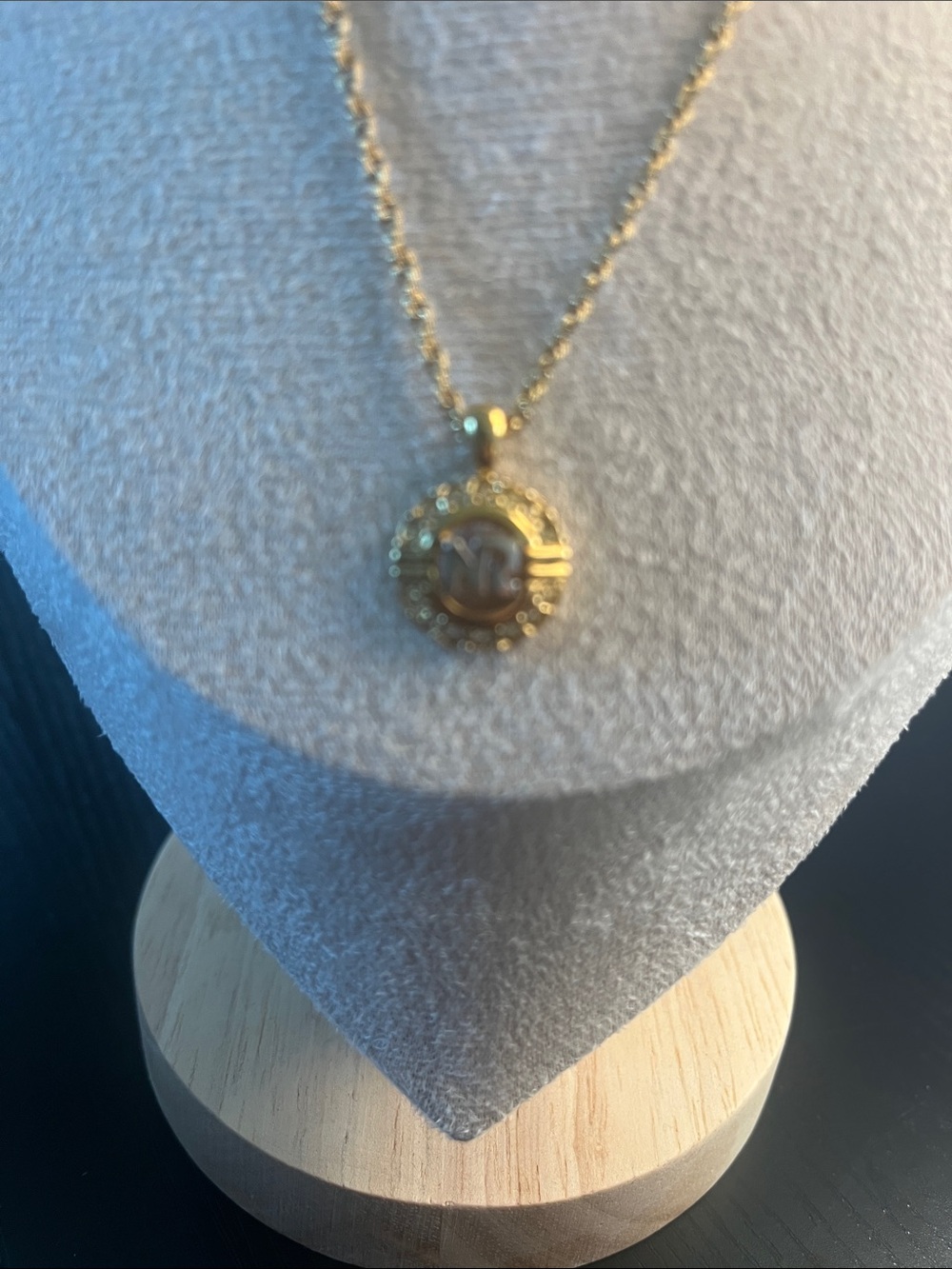 Nina Ricci Gold Round Logo Pendant Necklace, Vintage